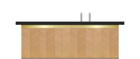 houten bar met zwart toonblad en goud accent